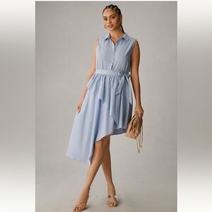 NWT Anthropologie Maeve Asymmetrical Sleeveless Shirt Dress in Blue Sz 10